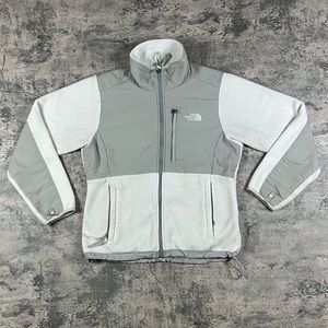 Vintage Women’s White and Grey North Face Fleece Full-zip Size Medium